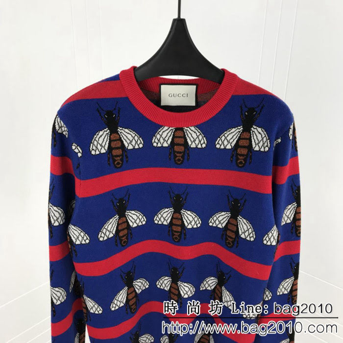 GUCCI古奇 18ss秋冬新款毛衣 勾線金絲蜜蜂圖案 定制羊毛混紡面料 面料柔軟舒適 高版本情侶款 ydi2329